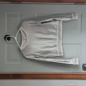 Forever 21, Woman's, Sz M, Shiny Silver, White/ Silver Neck, Cuffs & Bottom